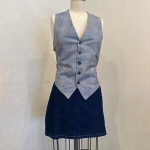 Women’s Large Vest Gray Plaid Tailored Button Front Vest